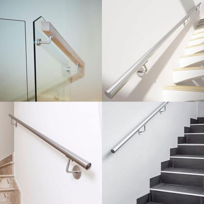 Lot de 6 supports main-courante acier inox, fixation murale, idéal ...