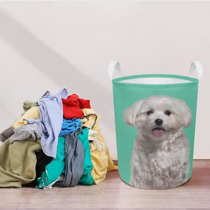 Panier A Linge Pliable Chien Imprimer Corbeilles A Linge Impermeable Rond Avec Poignee Durable Panier De Rangement Cdiscount Maison