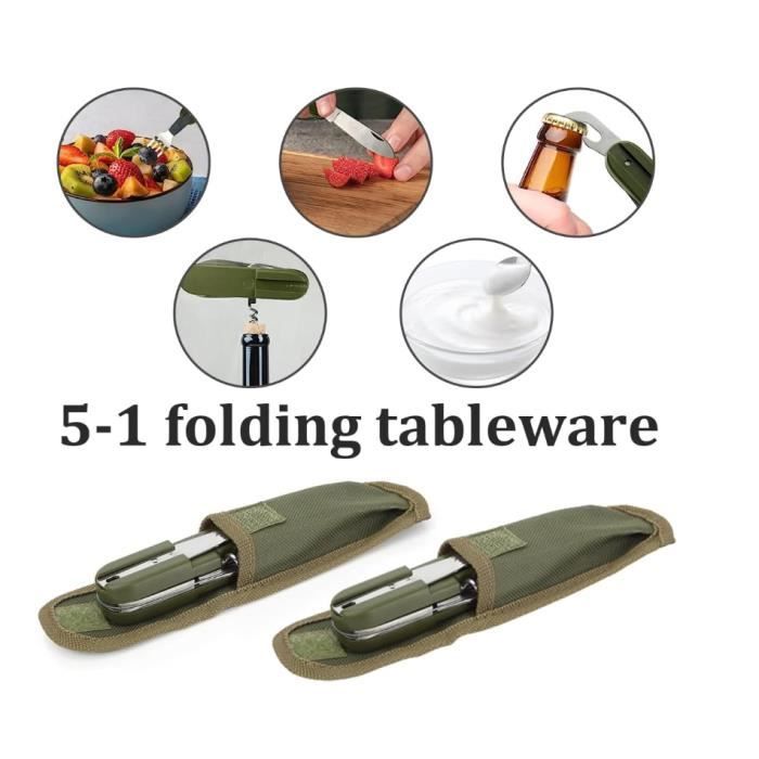 10 pièces en Acier Inoxydable Set de Couverts de Camping avec cuillère