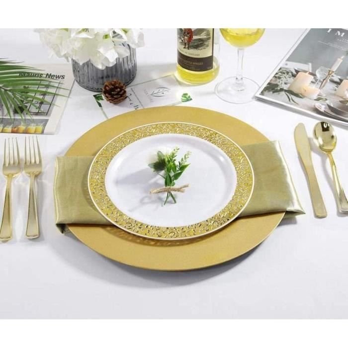 Lot De 50 Assiettes En Plastique Transparent à Bord Doré AKOLAFE - 2 Tailles Réutilisables (19 Cm Et 26 Cm) Pour Fêtes Et Mariages - 7