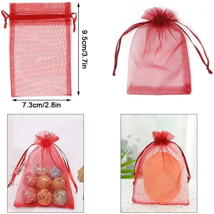 100pcs Sachets Bijoux en Organza Petit Sac Pochette Poche Cœur de Bonbons  Dragées Chocolats Perle avec