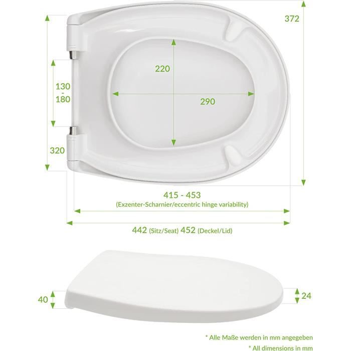 Abattant WC avec frein de chute ovale universel avec 3 types de