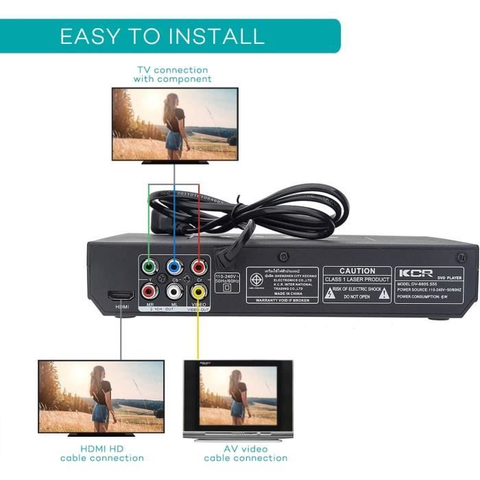 KCR Lecteur DVD pour TV, DVD/CD/MP3/ avec Prise USB, Sortie HDMI et AV (cable  HDMI et AV Inclus), Telecommande - Cdiscount TV Son Photo