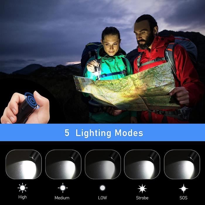 Blukar Lampe Torche LED Ultra Puissante[Lot de 2], Lampe de Poche, Lampe  Tactique en Alm IPX6 Étanche, 5 Modes Zoomable pour Co3 - Cdiscount  Bricolage