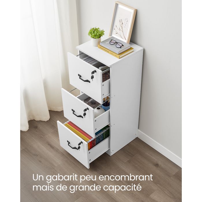 Tiroir Verrouillable CAVO Blanc Avec Insert Bambou - Rangement Bureau Sécurisé 850mm