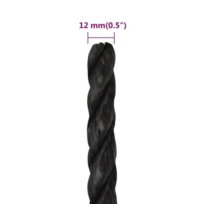 Corde Polypropylène Noir 12 Mm X 50 M - Résistante, Imperméable, Pour Jardin, Bricolage, Extérieur - 9