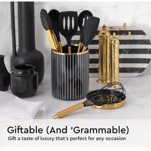 Set Ustensiles De Cuisine 5 Pièces Acier Inoxydable Doré - Louche, Passoire, Spatule Et Plus