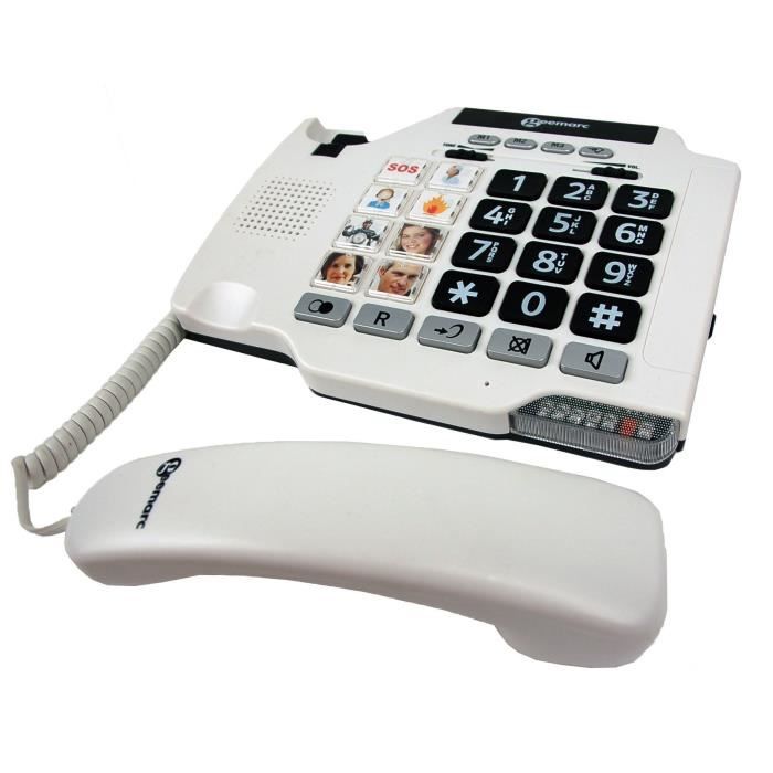 Téléphone Fixe Amplifié Geemarc PhotoPHONE 110 - Grosses Touches, Photos, Haut-parleur - Pour Seniors Malentendants