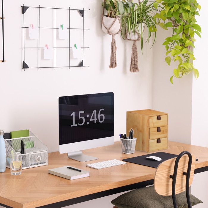 Relaxdays Organiseur Bureau Bambou 5 Compartiments – Rangement Stylos, Bloc-Notes, Naturel