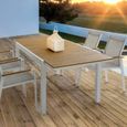 Table de jardin extensible 140/200 cm en alu blanc et bois-0
