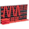 6752HAPPY® Kit de bacs de stockage et panneaux muraux Etagère Boîte à Outils,Bac de Rangement  71 pcs Rouge et noir-0