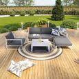 Salon de jardin angle aluminium 5 Places - AVRIL PARIS - VALENCE - Blanc/Gris - Confortable et élégant-0