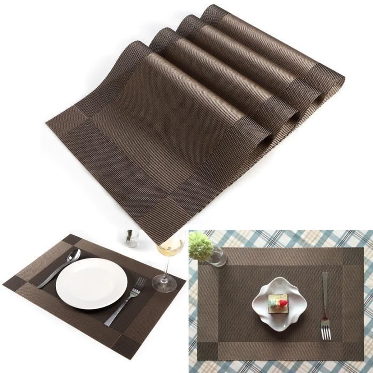 Tapis Entrée 80x150 Tissé Marron Clair Et Gris Rectangle Motif