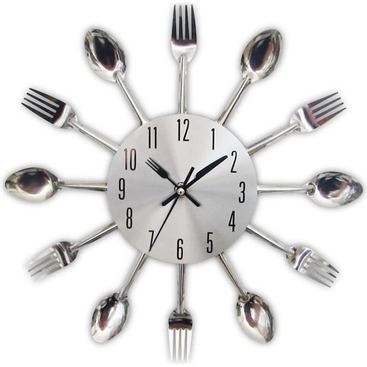 Horloge de cuisine effet miroir en forme de cuillère, fourchette Horloge de cuisine effet miroir en forme de cuillère, fourchette