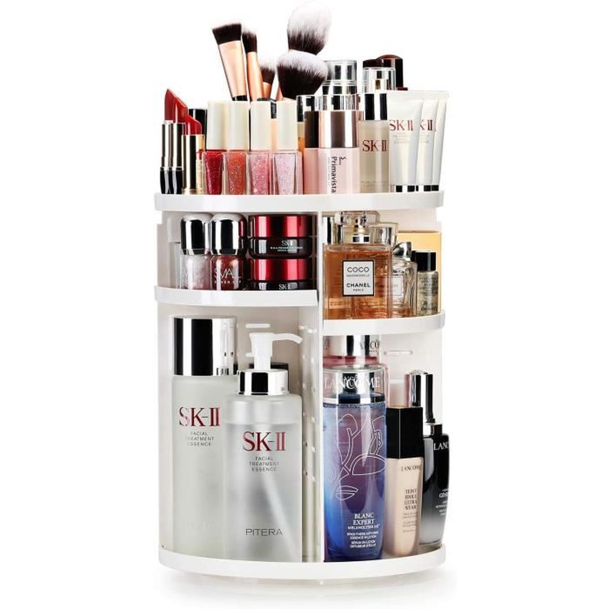 Blanc TIANTIAN Organiseur de maquillage rotatif à 360 ° pinceaux de maquillage Boîte de rangement réglable en acrylique Coiffeuse pour produits de soins de la peau rouge à lèvres