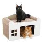PAWZ Road Griffoir en Carton pour Chat, Maison de Grattage 2 en 1 avec Coussin Griffoir, 55x27,5x35cm, Blanc
