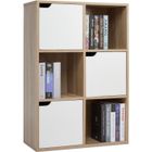 Étagère de Rangement 6 Cubes Bibliothèque en Bois Armoire de Livres Armoire de Rangement, Bureau,Style Moderne, Naturel-MONDEER