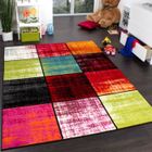 PACO HOME Tapis Chambre d'Enfant Carreaux Multicolore Rose Vert Anthracite Orange Moucheté [60x100 cm]