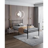 Lit Simple - Marque - Cadre de lit en métal - Blanc - Pour Matelas de 90 x 190 cm - Assemblage Simple