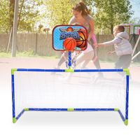Mini Football Basket Set 2 en 1 Cage But de Football Filet Panier Panneau Ballons Pompe Gonfleur Kit Jouet de Balles Jeux de Jardin