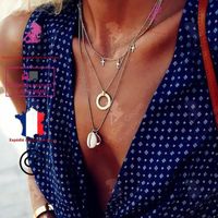 LCC® Collier femme argent fantaisie pendentif forme croix coquillage cadeau bijoux chaîne cou anniversaire vintage alliage