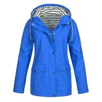YTisabella™ Veste de pluie solide grande taille imperméable coupe-vent à capuche imperméable femme veste Softshell - Bleu