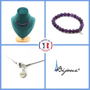Parure 3 Pièces Améthyste & CZ Argent 925 - Boucles, Collier, Pendentif - Femme