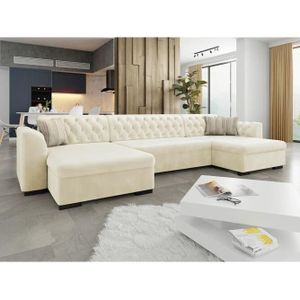 CANAPE CONVERTIBLE Canapé d'angle Chesterfield Comfivo 255 - Senegal 825 - Beige - Zig Zag - Couchage