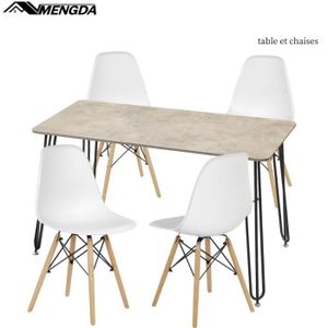 TABLE À MANGER COMPLÈTE Ensemble de table et 4 chaises blanc MENGDA - Rect