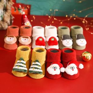 Acheter Chaussettes de noël en coton peigné pour bébé, chaussettes de sol antidérapantes  pour nouveau-né, dessin animé Santa Elk, chaussettes chaudes pour bébé