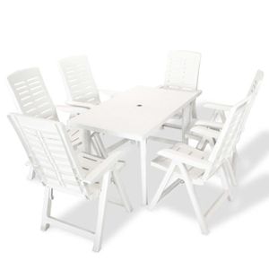 Ensemble table et chaise de jardin Salon de jardin en plastique - Blanc - 126 x 76 x 72 cm