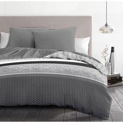 Housse De Couette Odot Microfibre Douce 180x220cm Gris Simple - Fermeture Éclair Adulte Enfant