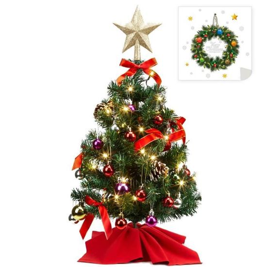 Sapin De Noël Artificiel Mini 60 Cm Avec Guirlande LED Et Décorations - Pour Table, Bureau, Décoration Maison - PVC, Réutilisable - 5