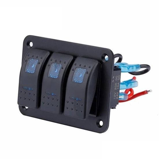 Panneau Interrupteur 3 En 1 étanche IP66 - Pour Voiture, Bateau, SUV, Yacht - Avec Fusibles Et LED Bleue