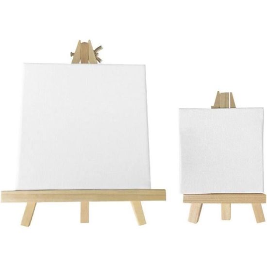 BEOIUCZZY Lot De 9 Mini Toiles Avec Chevalet En Bois - 10 X 10 Cm - Mini Chevalet De 15 X 8 Cm - Petit Chevalet De Table En Bois - Trépied