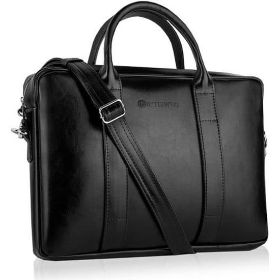 Betlewski - Sac d'affaires homme cuir, porte-documents serviette de travail BTM sac à bandoulière 40 x 22 cm - (Noir - Cuir)