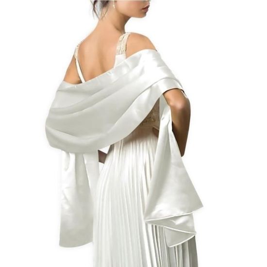 Écharpe Satin Mailanda - Châle Élégant Soirée - 240x75 Cm - Blanc - Cadeau Mariage