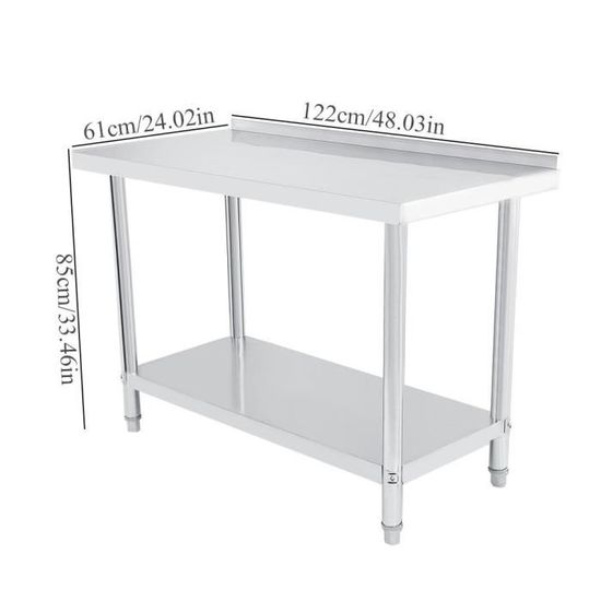 1Pcs Double couche en acier inoxydable Table de travail de cuisine Table de travail Bureau 122 * 61 * 85cm HB024Nouvelle Arrive Y