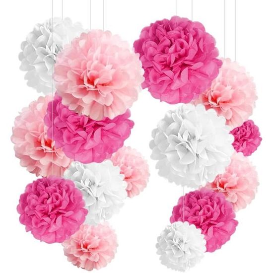 12 Pompons En Papier De Soie - 4 Couleurs Douces - Déco Mariage, Anniversaire, Fête - Tailles 20, 25, 30 Cm