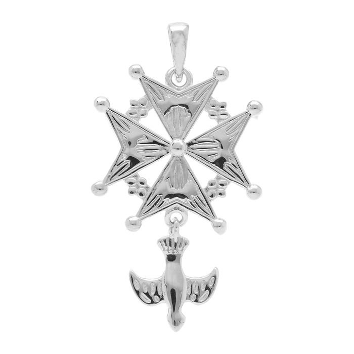 Pendentif croix Huguenote en argent grand modèle
