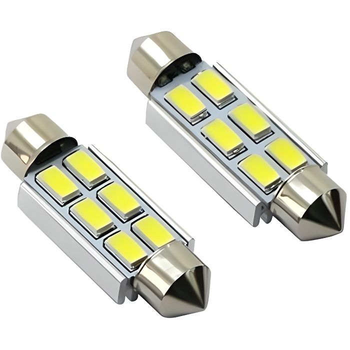 Ampoules C5W LED 39mm Canbus 6000K Blanc plaque immatriculation plafonnier 6 SMD