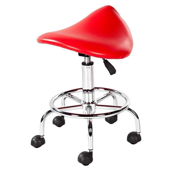 Tabouret Siège-selle Salon de coiffure Barbier ADONIS - rouge (hauteur du siège 49-58cm, 43x57x45cm, métal, skaï)