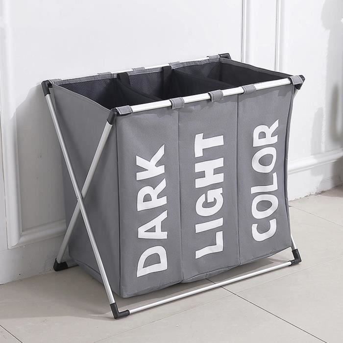 Panier à linge pliable à 3 compartiments Paniers à linge 120L Panier à linge pliable Séparateur Panier à linge (Gris) MC8836