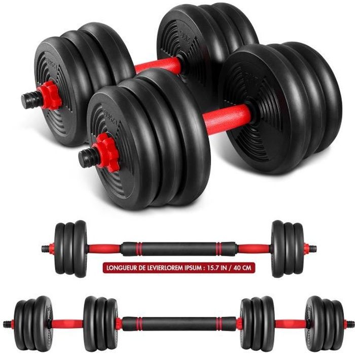haltère reglable 20 kg musculation Sport haltère avec barres, 2.5 à 20kg