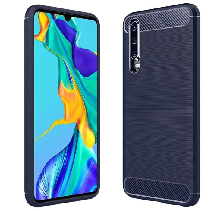 ebestStar ® pour Huawei P30 - Coque Gel Motif Fibre Carbone Luxe Flex TPU Premium , Bleu Foncé