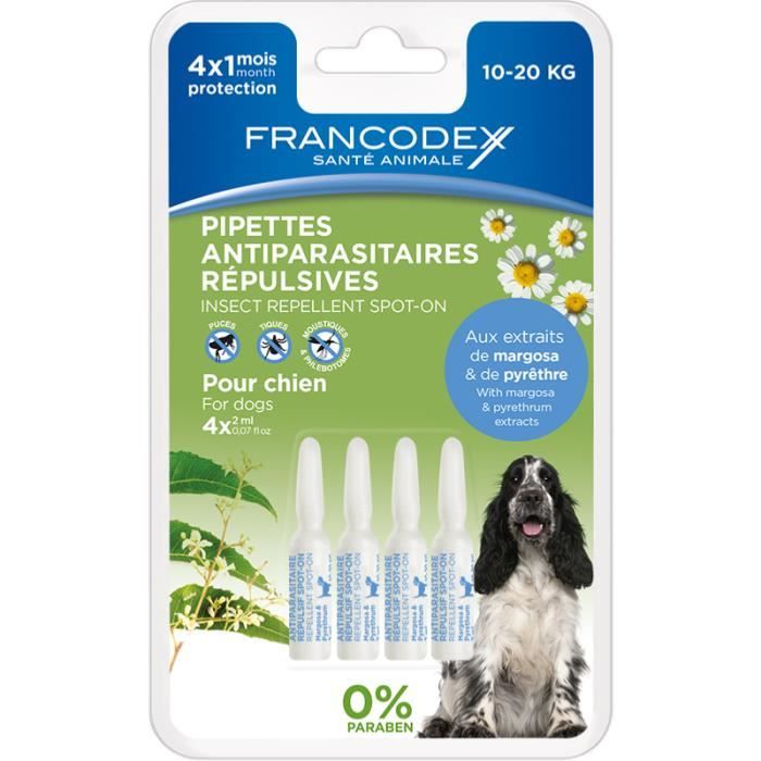 Pipette antiparasitaires répulsives pour chien - 4 x 2 ml