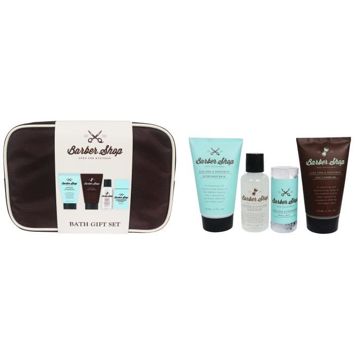 Gloss - Coffret rasage pour homme - Trousse de bain marron incluant un set de manucure - Aloe vera et Menthe poivrée