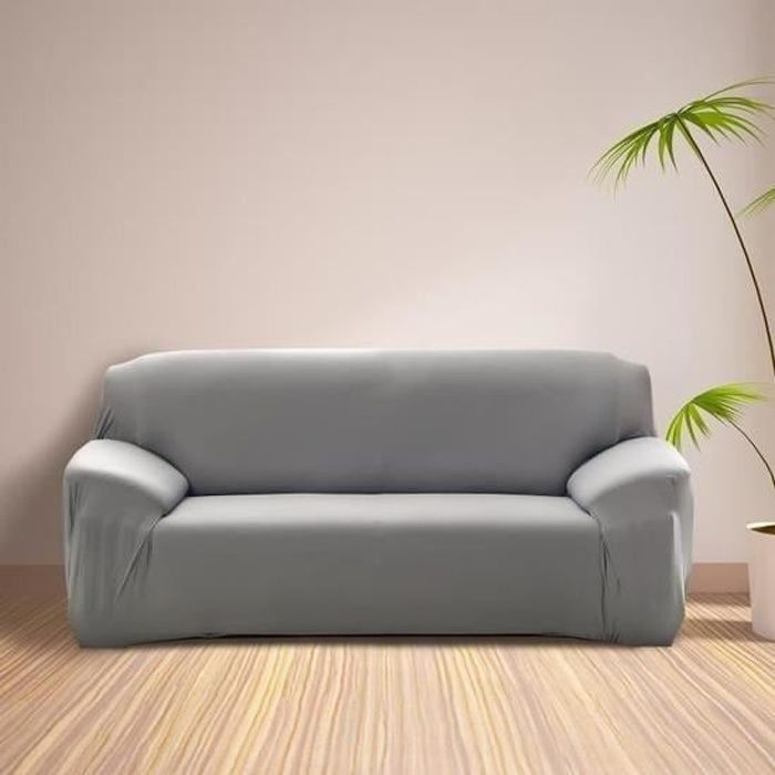 Housse de Canapé 4 Places avec Accoudoir Extensible - Revêtement de Canapé Pour salon chambre - GRIS - MONDEER