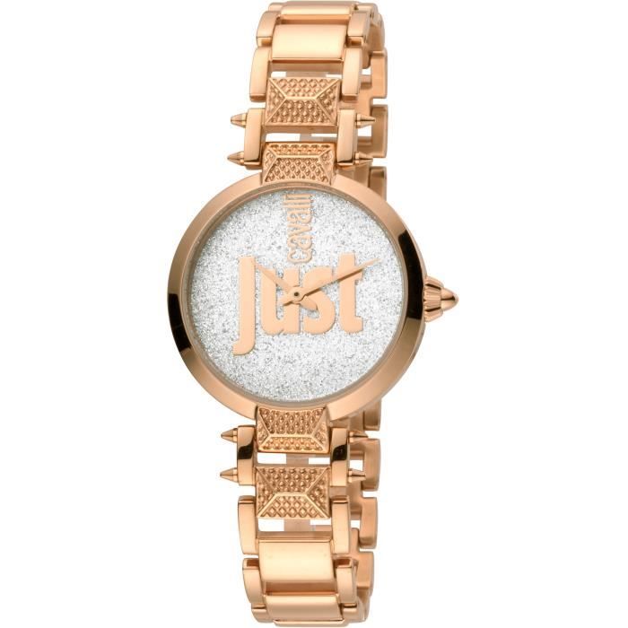 Montre femme Cavalli, modèle JC1L076M0145. Montre plaquée en acier inoxydable, bracelet en or rose et cadran en argent. Horloge