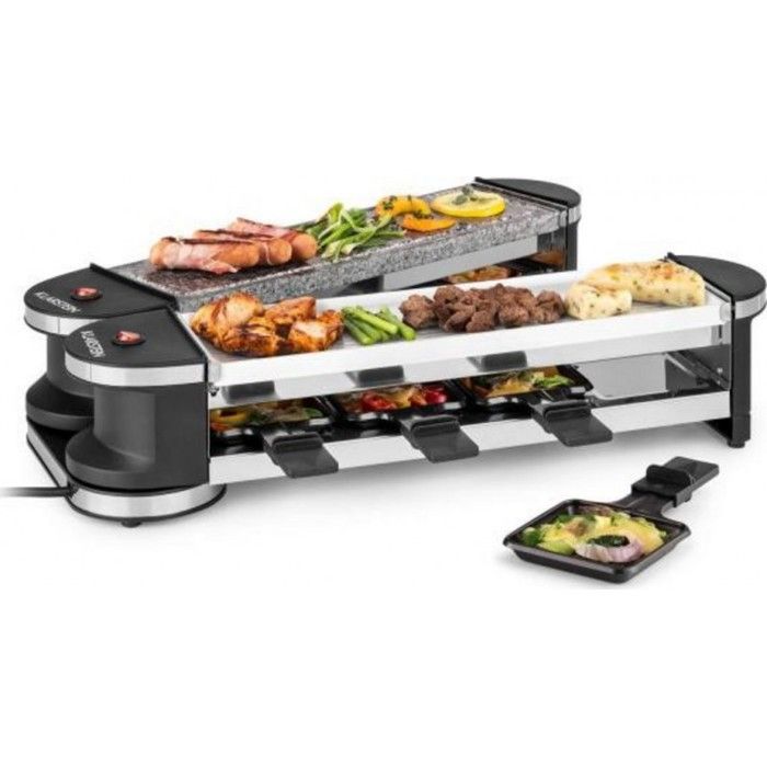 Klarstein Tenderloin 50-50 - Appareil á raclette & grill de table 1200 W, pierre naturelle blanche, 8 personnes